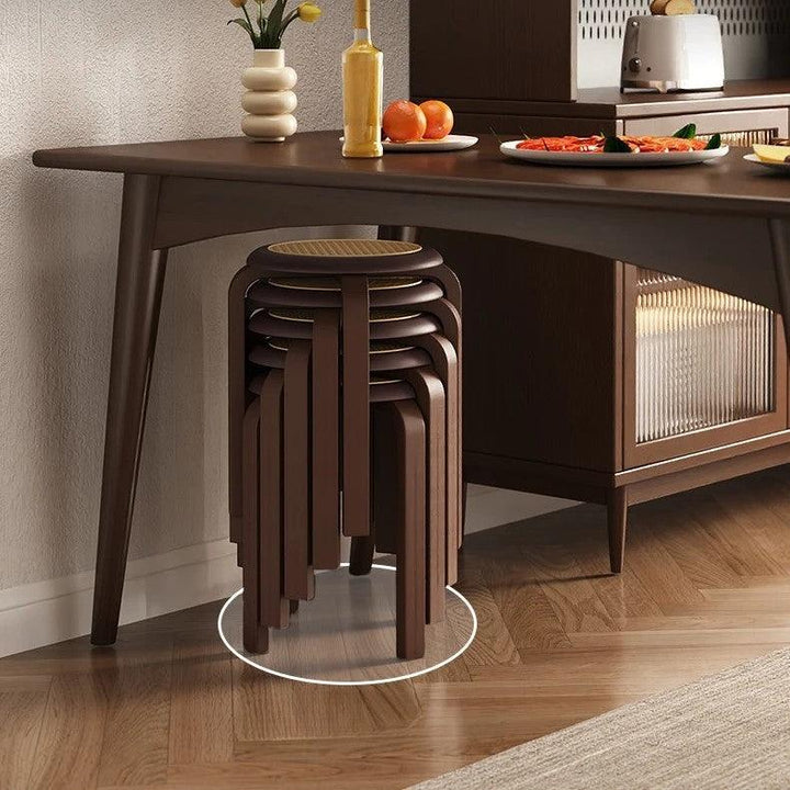 Set of 2 | Walnut Rattan Stackable Round Stool Dining Stool /Chair ...