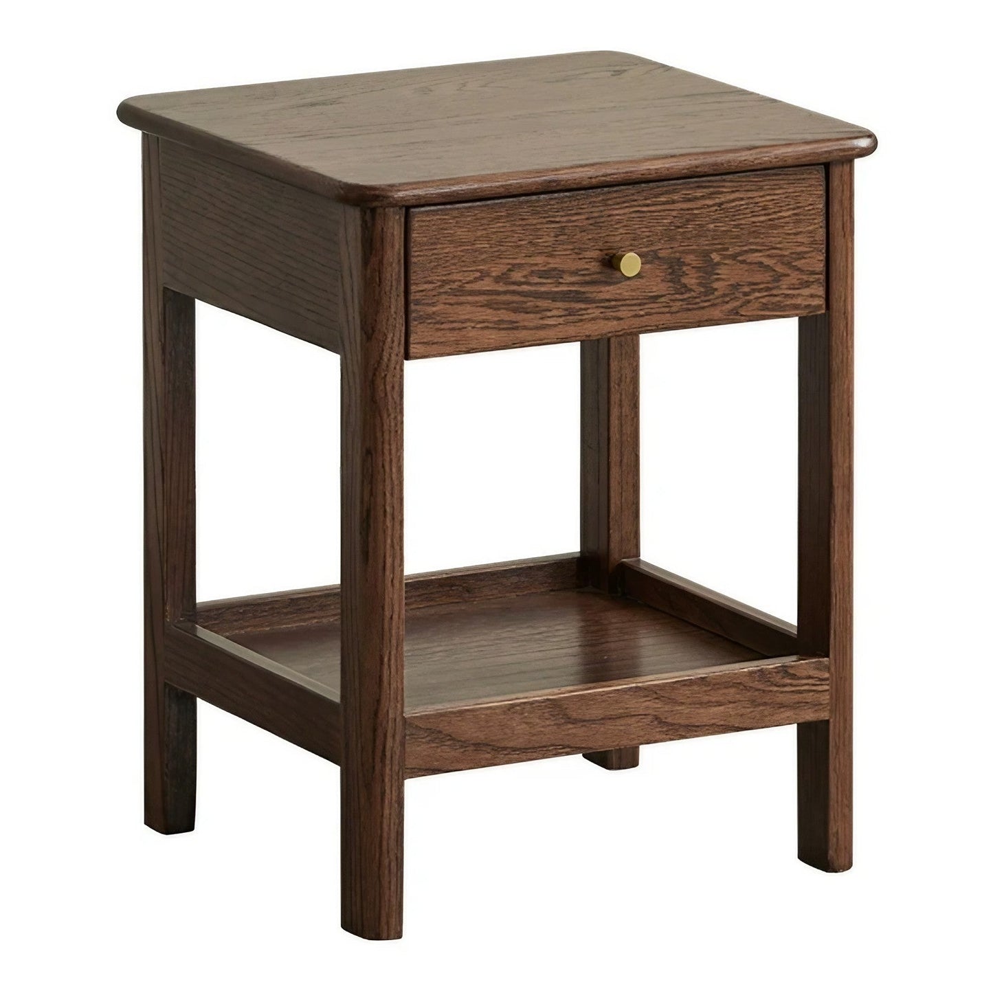 Oak Solid Wood Nightstand Semi-Open Storage Cabinet