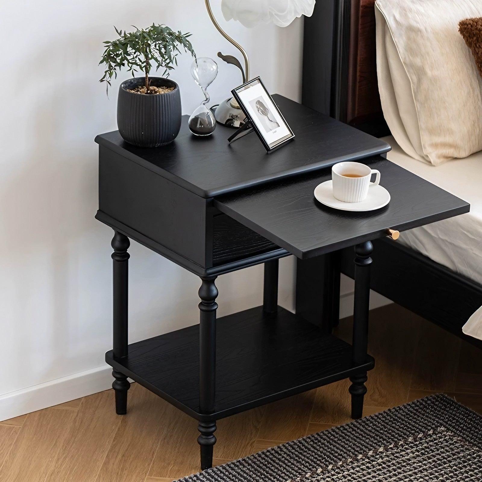 Solid Wood Bedside Table Storage Drawer Side Cabinet Pull-Out Nightsta ...