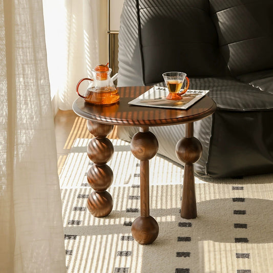 Mid-Century Modern Ash Solid Wood Sphere Legged Side Table