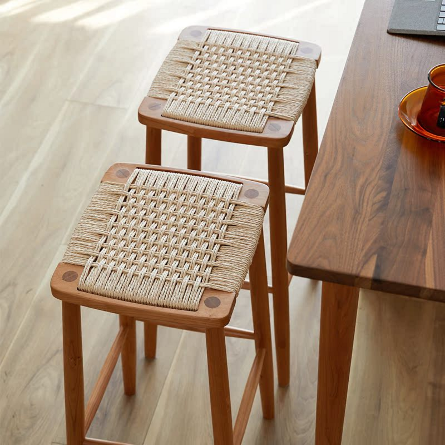 Rattan Woven High Stool,Set of 2