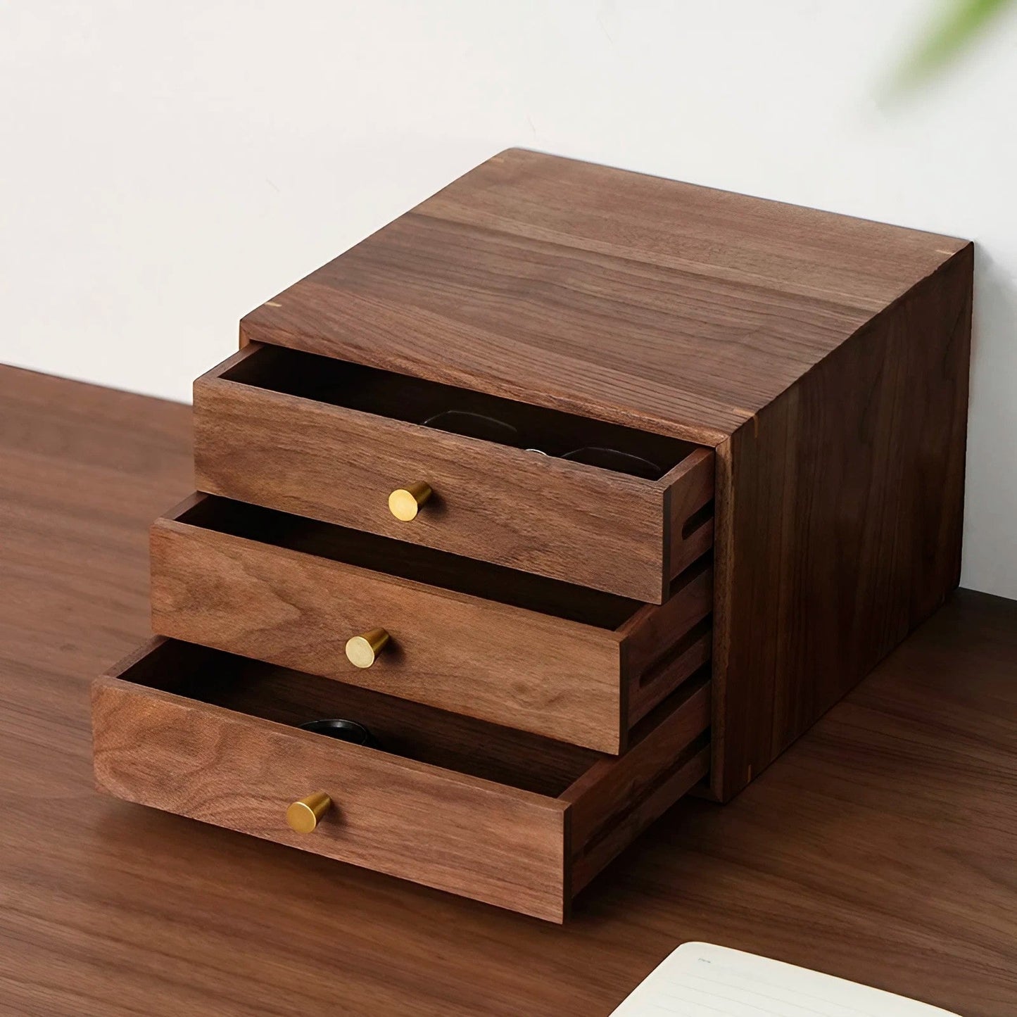 Walnut Solid Wood Jewelry Box Desktop Three-Layer Drawer Storage Box