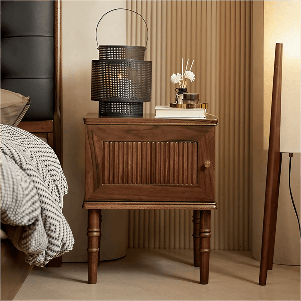 Retro Black Walnut Solid Wood Nightstands Left-Opening Storage Cabinet