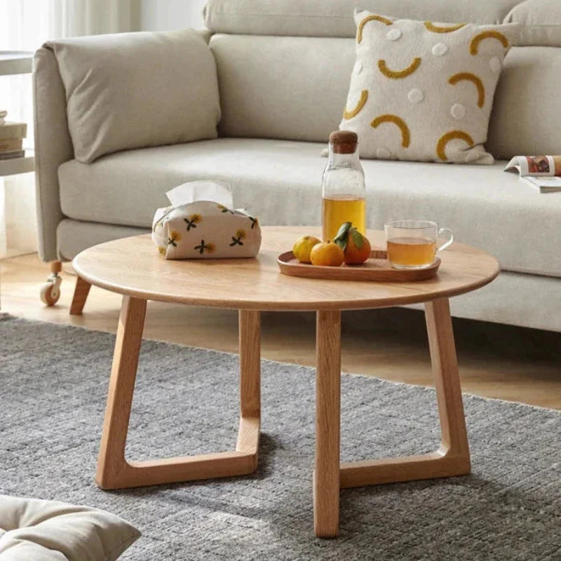 Solid wood round coffee table