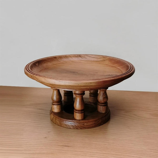 Solid Wood High-Foot Tray Fruit Snack Cake Tray Round Tray Display Storage Table