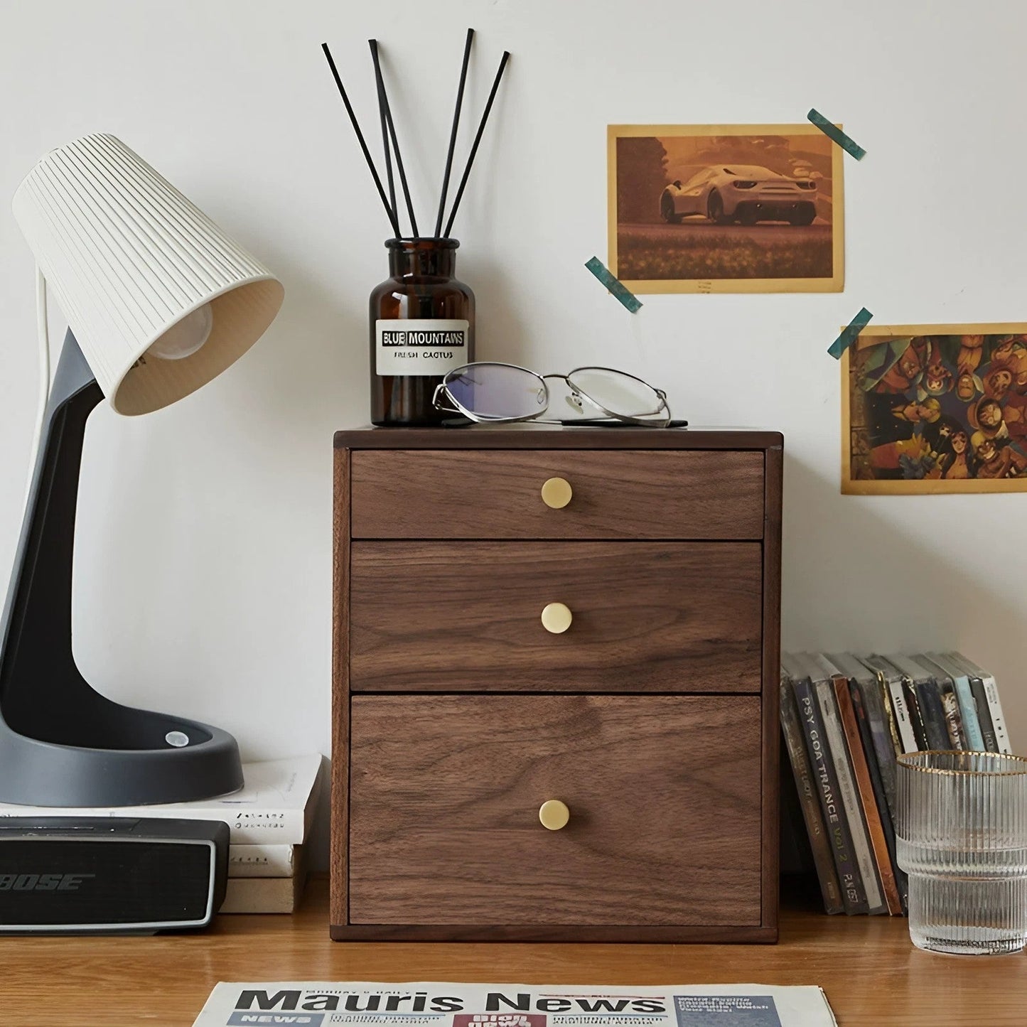 Walnut Solid Wood Jewelry Box Desktop Three-Layer Drawer Storage Box Vertical Filing Cabinet