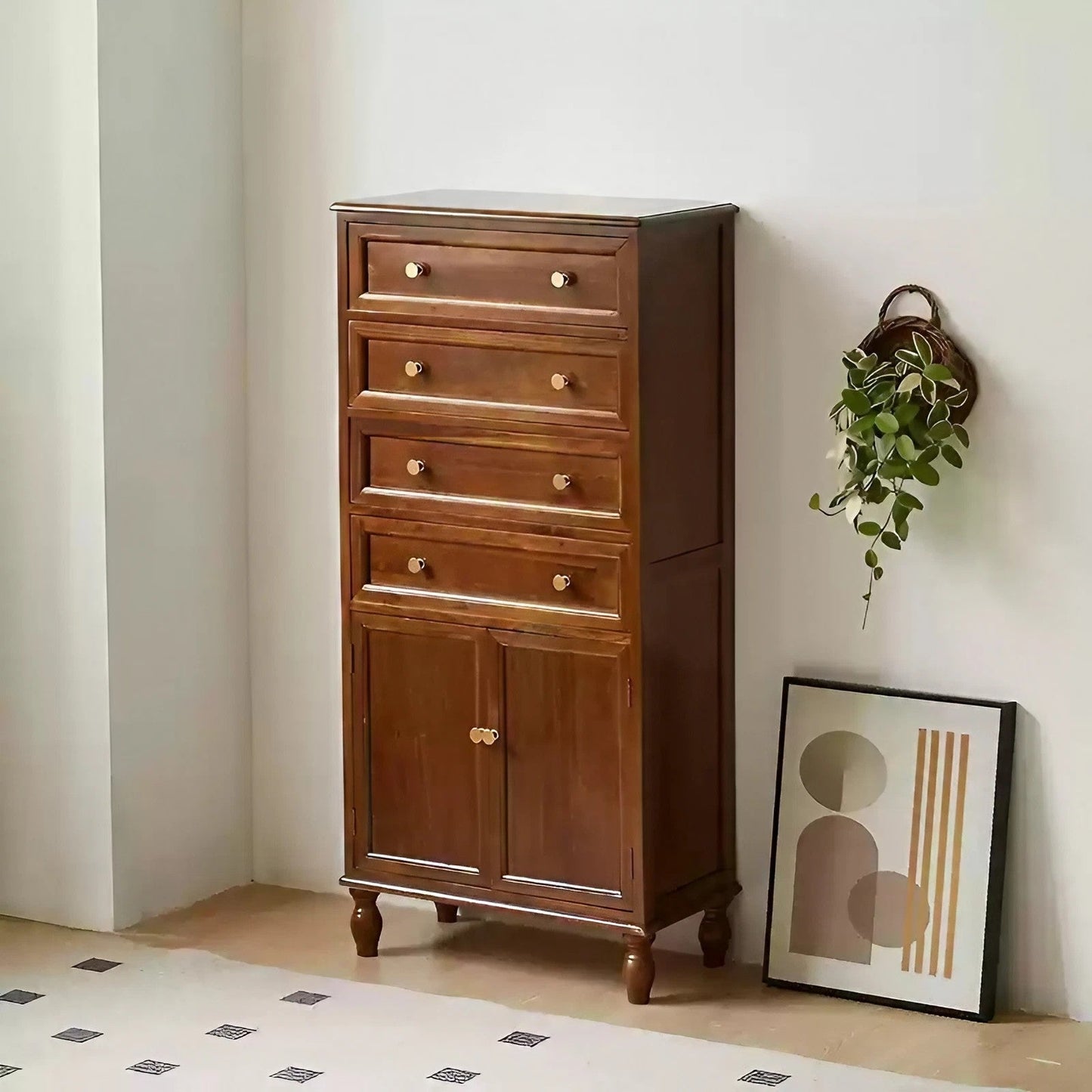 Oak Solid Wood Drawer Chest With Door