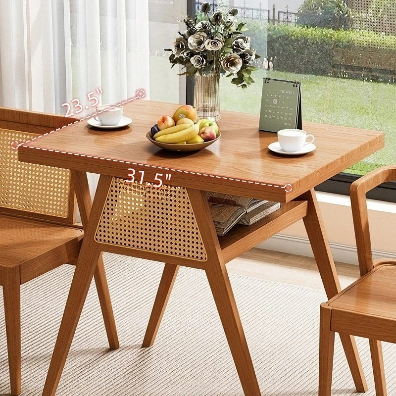 Set of 3 Rattan Walnut Wood Coffee Table Table and Chair Combination Side Table Dining Table