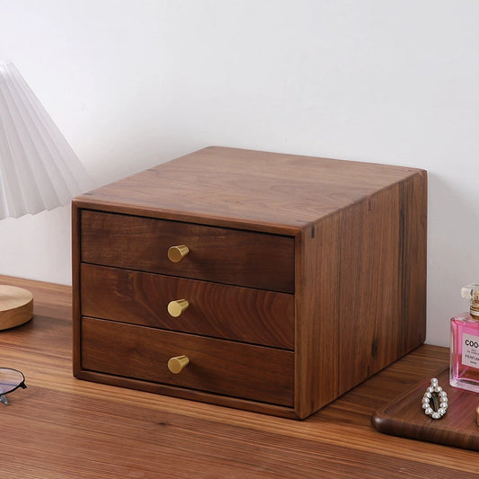 Walnut Solid Wood Jewelry Box Desktop Three-Layer Drawer Storage Box