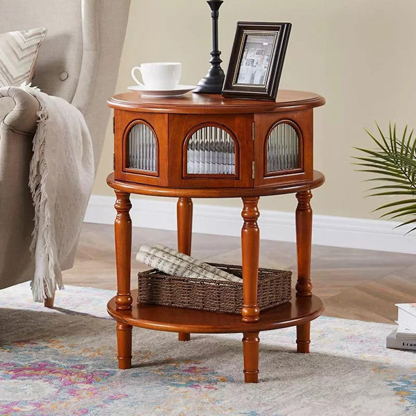 Solid Wood Storage Round Table Sofa Side Table