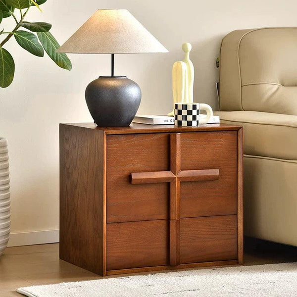 Solid Wood Two-Drawer Nightstand Cross Cabinet Combination Cabinet