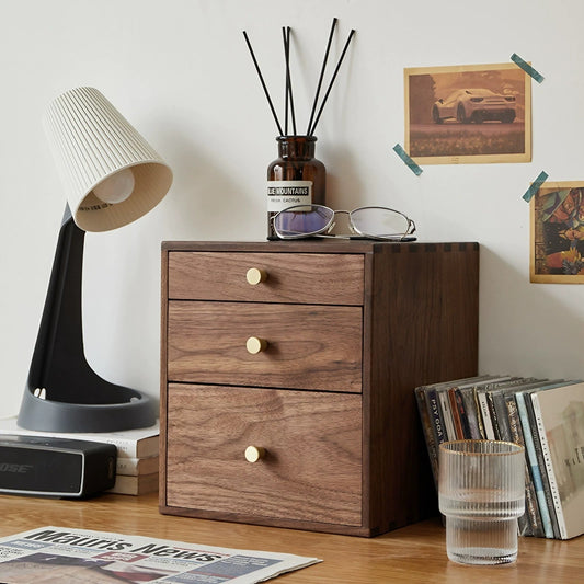 Walnut Solid Wood Jewelry Box Desktop Three-Layer Drawer Storage Box Vertical Filing Cabinet