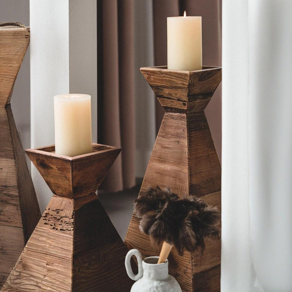 Solid Wood High Candels Holder,Large Decorative Candle Holders Wood Pillar Candle Farmhouse Candle Holder Stand