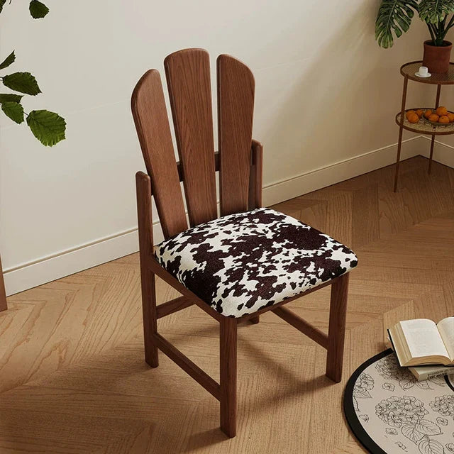 Solid Wood Hollow Shell Back Dining Chair, Soft-Padded Windsor Chair, Creative Art Lounge Chair, Dressing Stool