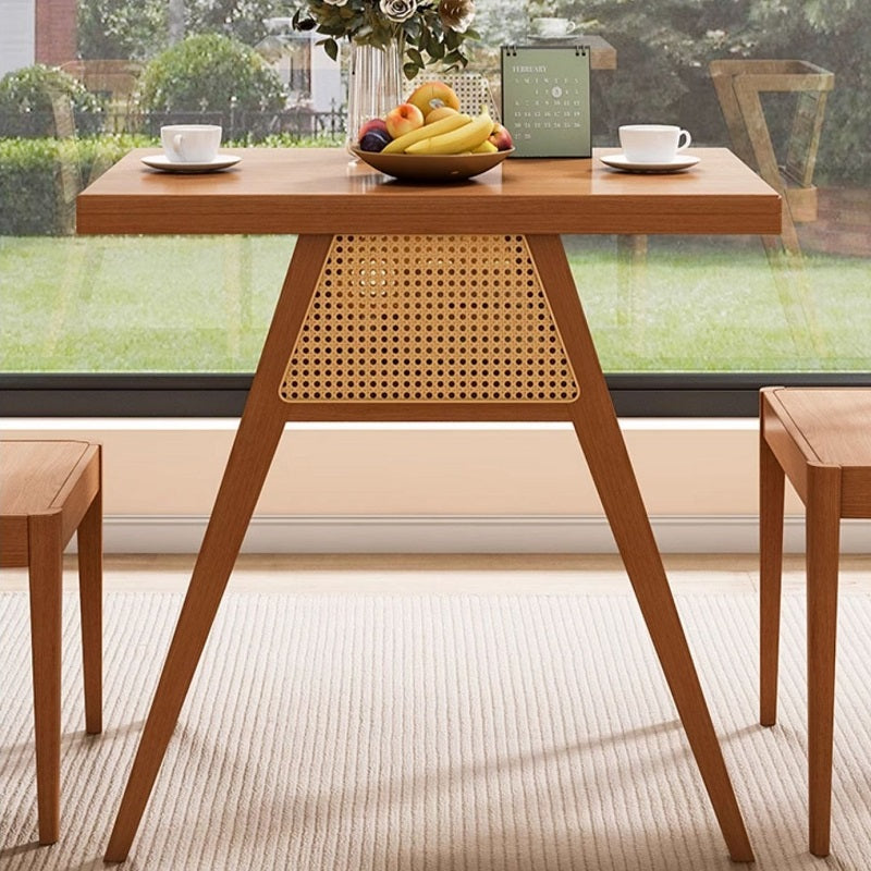 Set of 3 Rattan Walnut Wood Coffee Table Table and Chair Combination Side Table Dining Table