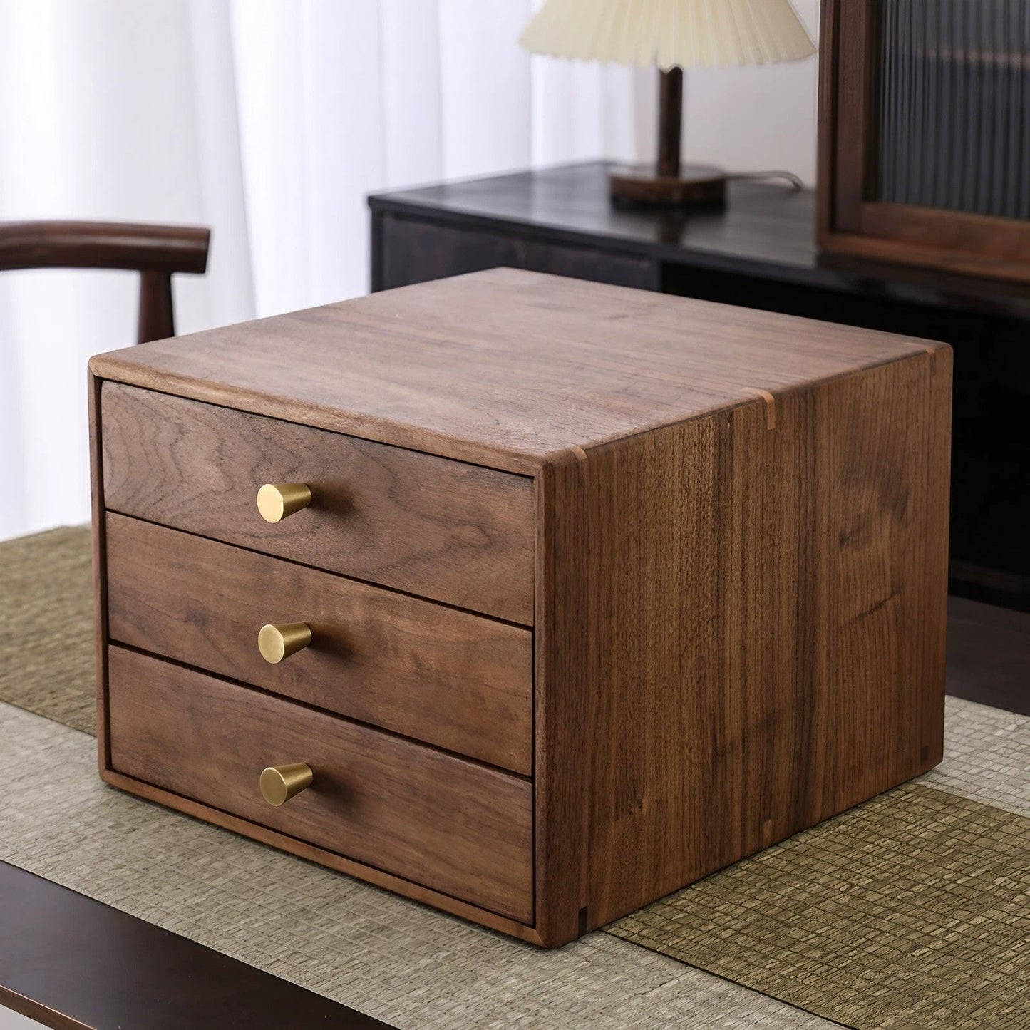 Walnut Solid Wood Jewelry Box Desktop Three-Layer Drawer Storage Box