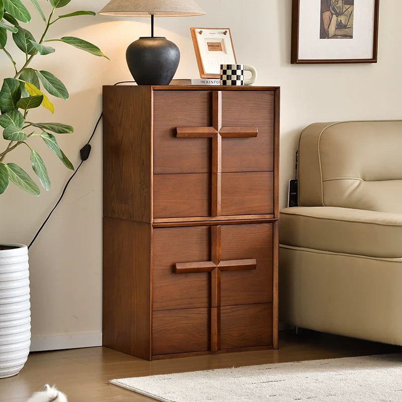 Solid Wood Two-Drawer Nightstand Cross Cabinet Combination Cabinet