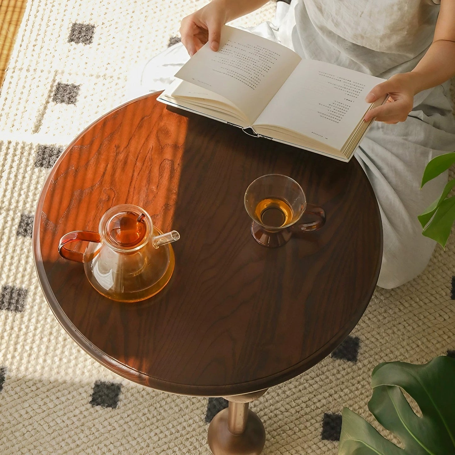 Mid-Century Modern Ash Solid Wood Sphere Legged Side Table