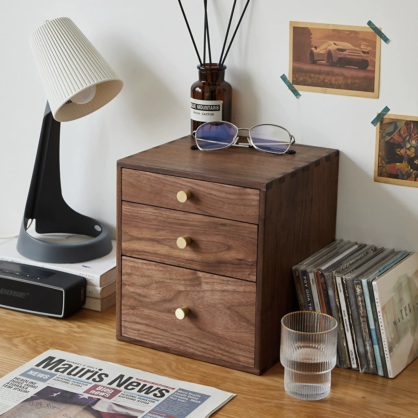 Walnut Solid Wood Jewelry Box Desktop Three-Layer Drawer Storage Box Vertical Filing Cabinet