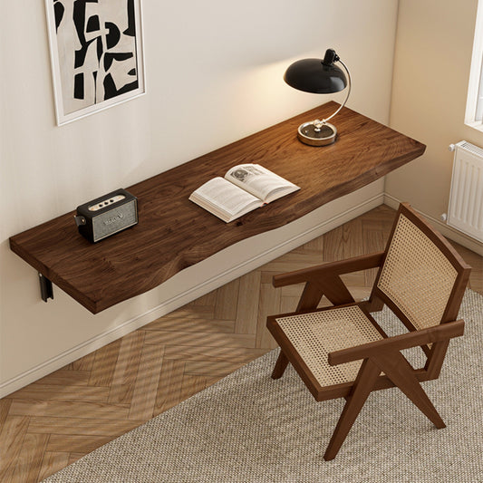 Live Edge Foldable Floating Table, Fold Down Work Table, Space-saving Table, Natural-edge Wall-mounted Table, Customized Desk, Solid Wood Dining Table with Brackets