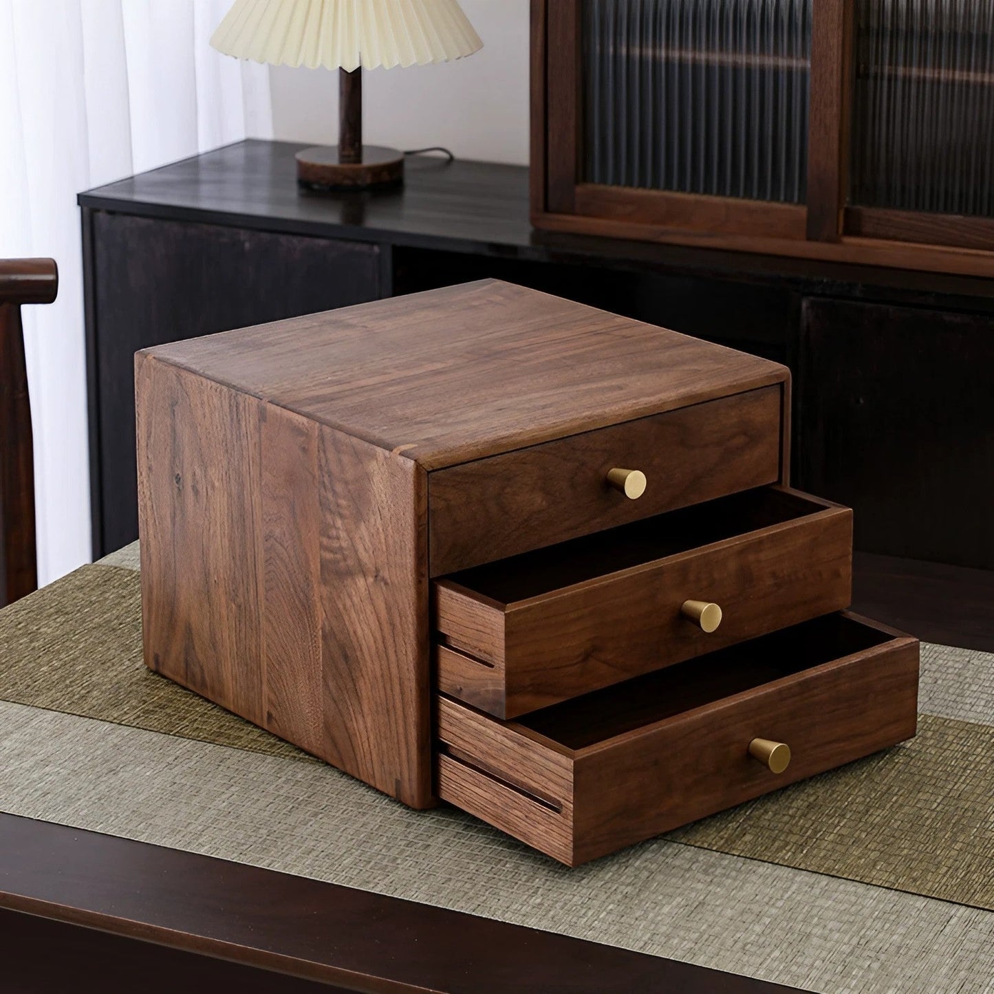 Walnut Solid Wood Jewelry Box Desktop Three-Layer Drawer Storage Box