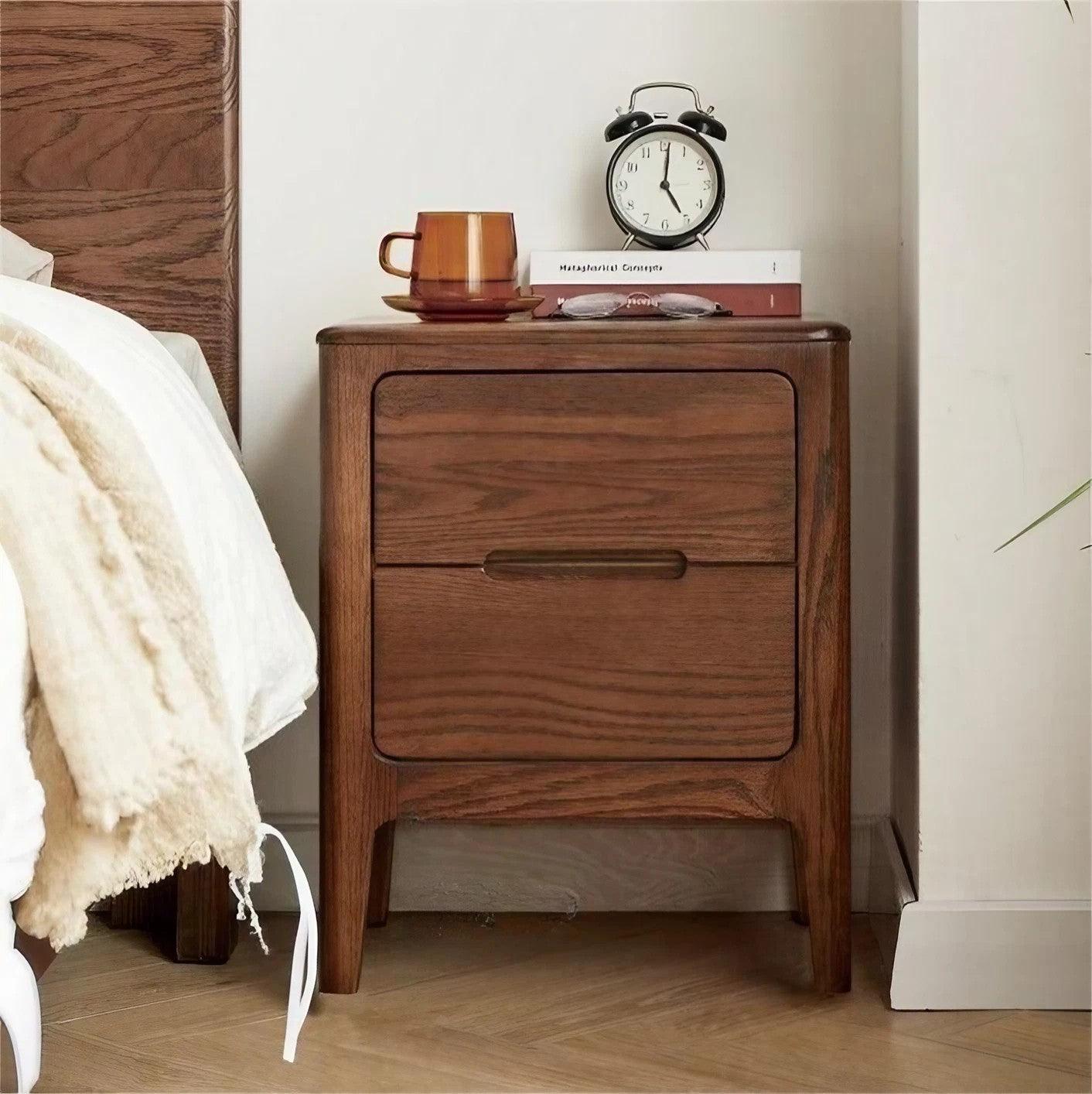 Oak Solid Wood Two-Drawer Nightstand