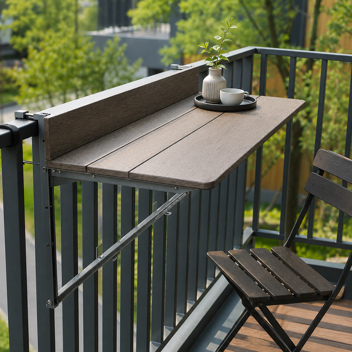 Dark Walnut Wood Outdoor Balcony Railing Table, Hanging Small Bar Pati ...