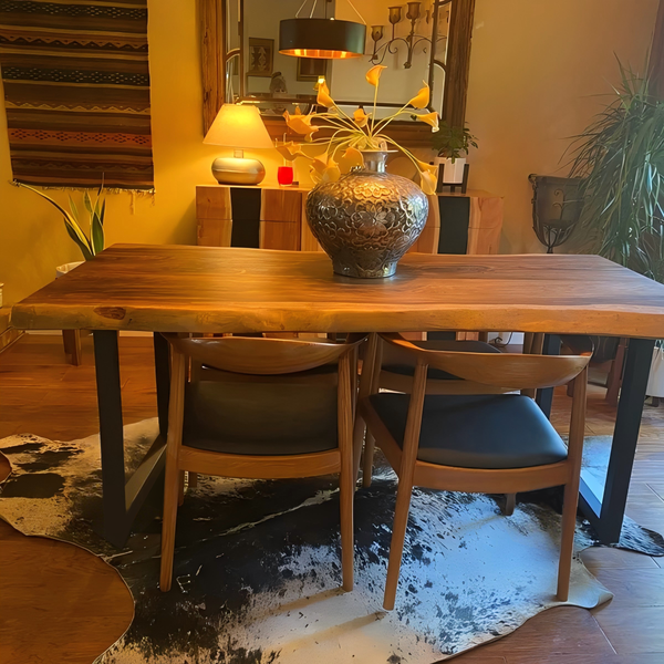 Live Edge Single Slab Dining Table, U Shape Metal Legs (Free Height Customization)