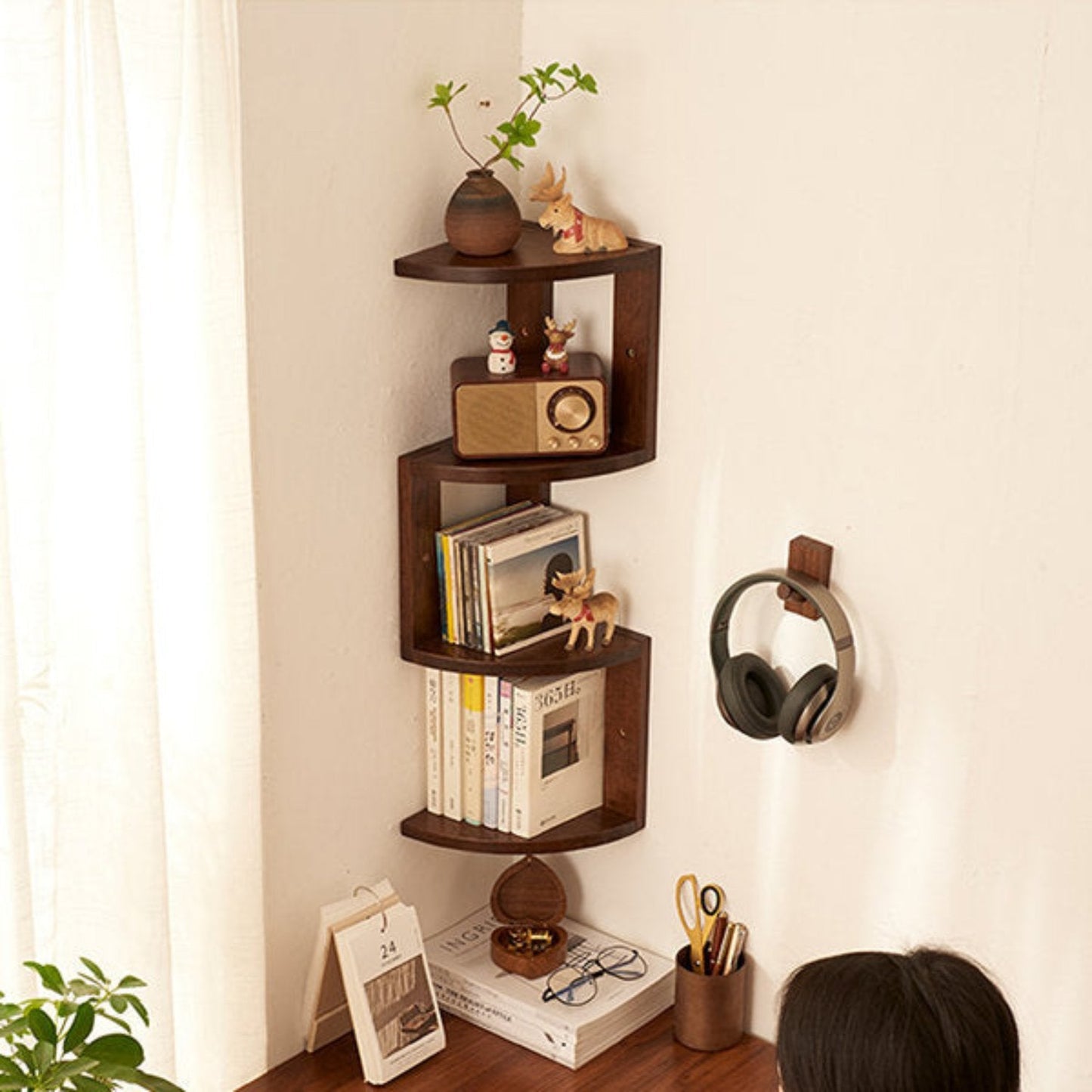 Wooden Corner Storage Shelf