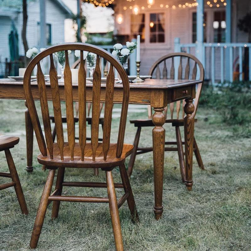 Oak Wood Windsor Back Side Chair for Home - Set of 2