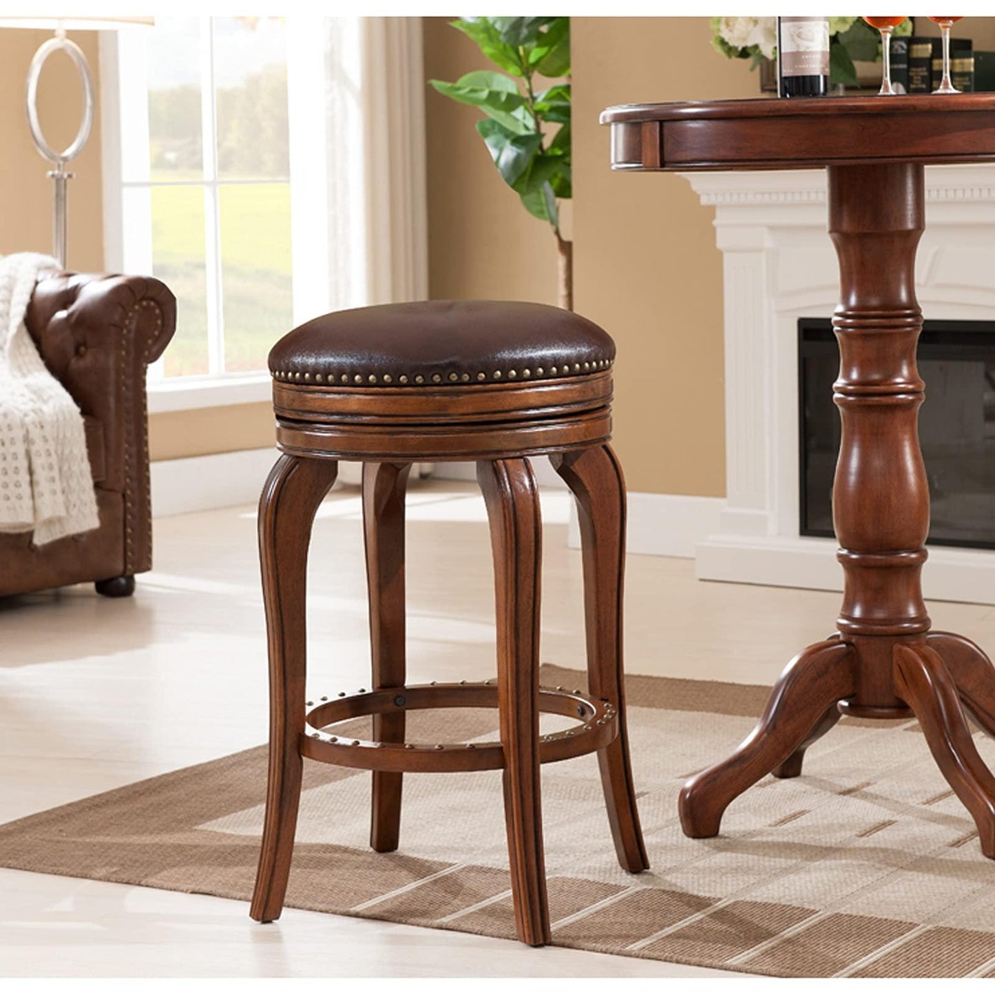 Vintage Style Solid Wood Swivel Barstools