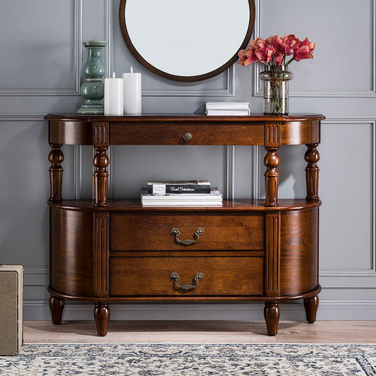 Solid Wood Sideboard  Semi-circular Porch Table Against The Wall Porch Cabinet Storage Cabinet