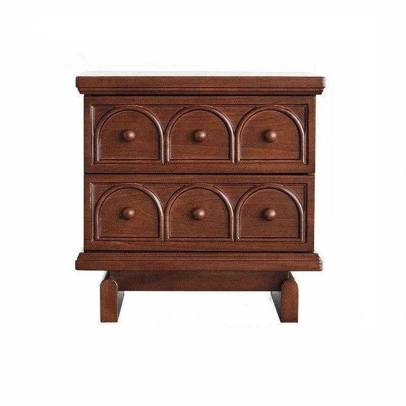 Vintage Traditional Oak Wood 2-Drawer Nightstand Arched Bedside Table End Table