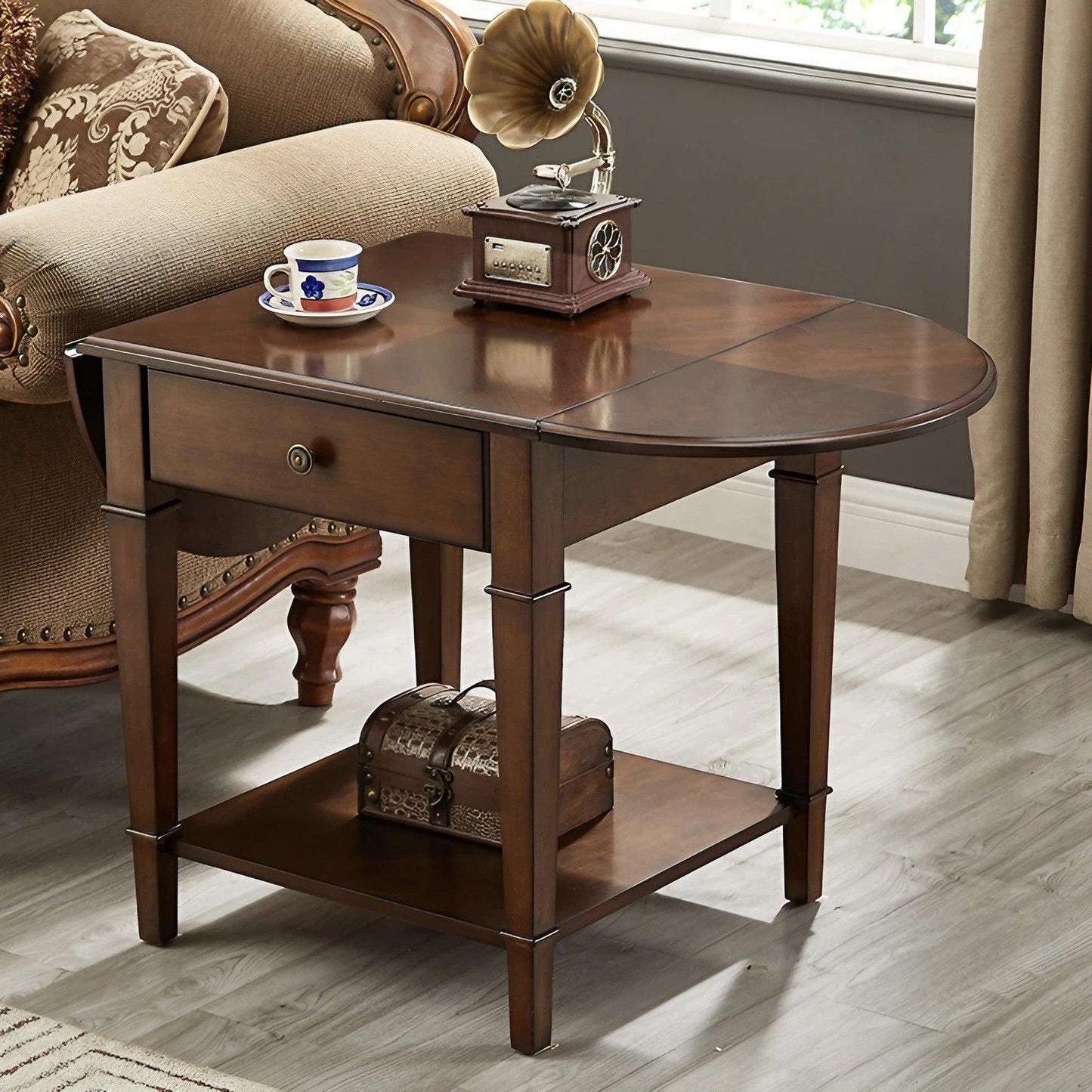 Solid Wood Foldable Sofa Side Table Living Room Telephone Table