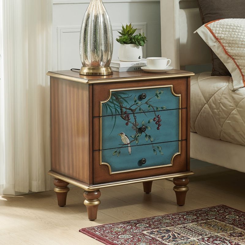 Country Hand-Painted Solid Wood Bedside Table