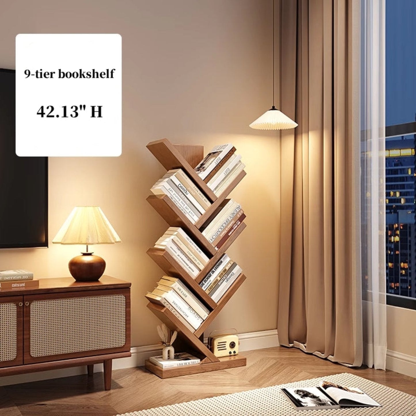 Freestanding Solid Wood Bookshelf & Display Rack