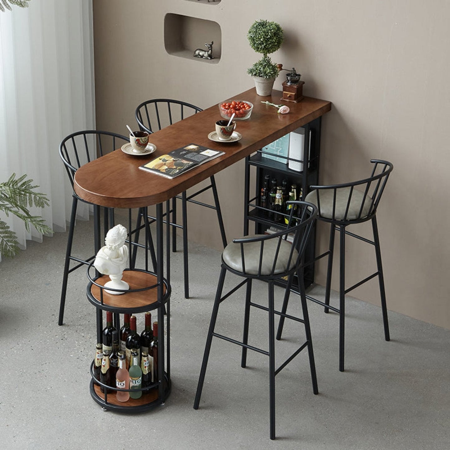 Solid wood bar table with storage shelf