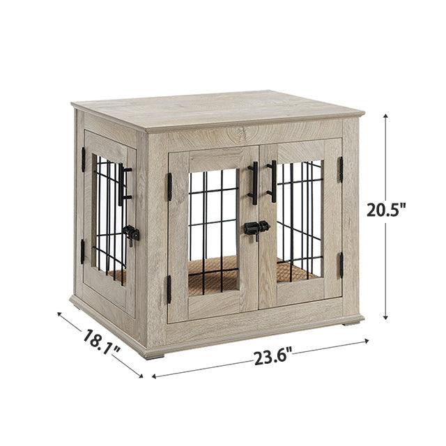 Furniture Style Dog Crate End Table, Double Doors Wooden Wire Dog Kennel with Pet Bed