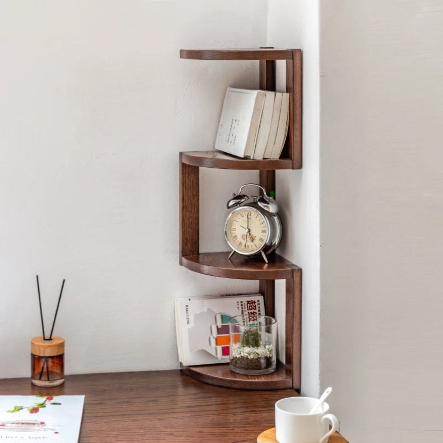 Wooden Corner Storage Shelf