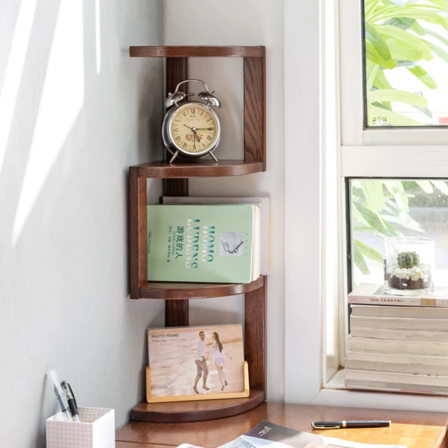 Wooden Corner Storage Shelf