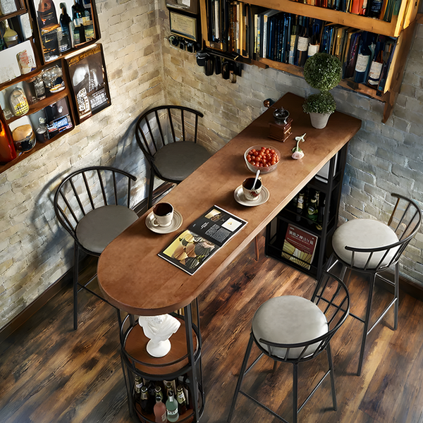 Solid Wood Bar Table With Storage Shelf