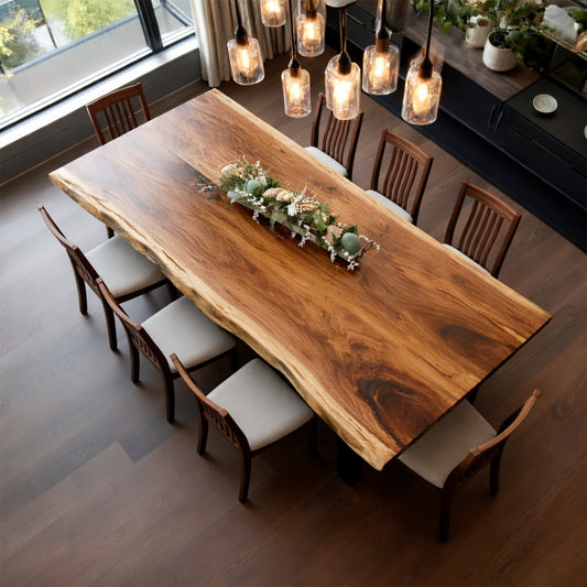 "Onegrain" Live Edge Solid Wood Dining Table with U Shape Metal Legs
