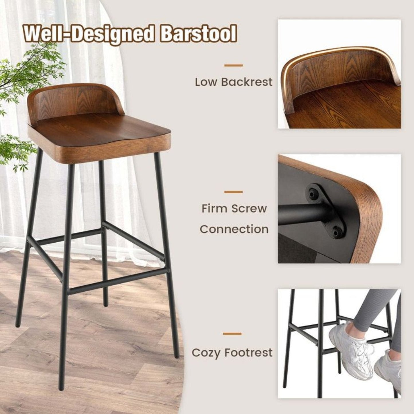 Industrial Bar Stools with Low Back