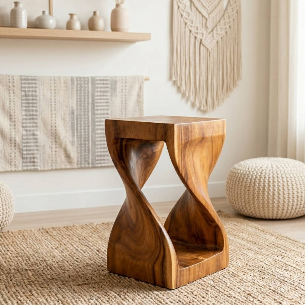 Handmade Solid Wood Double Twist Side Table | Rustic Natural Grain Abs ...