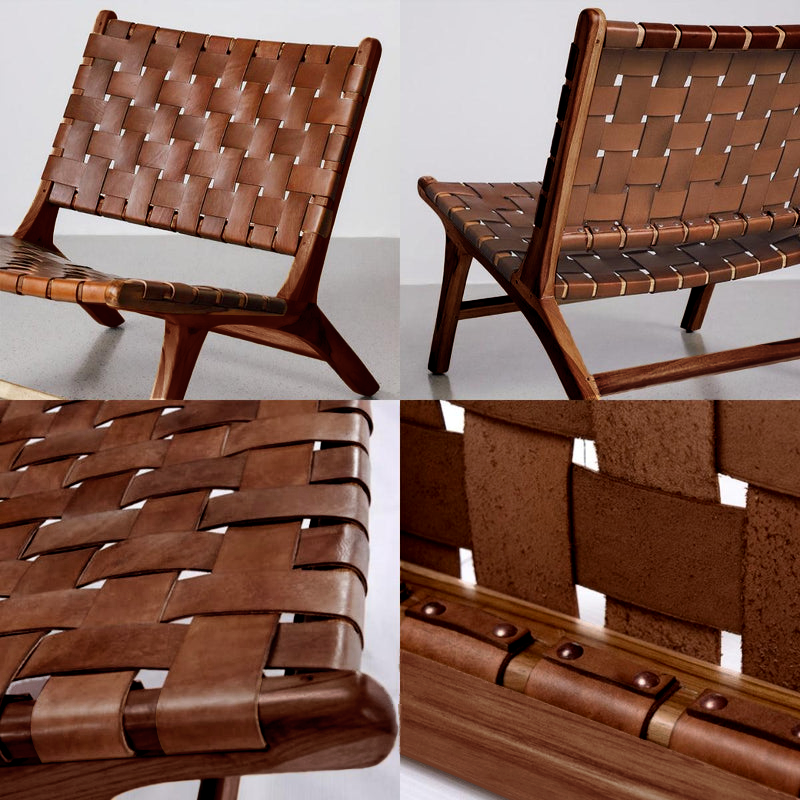 Saddle Leather Handwoven Chair - Oak Frame Handmade Recliner Chair