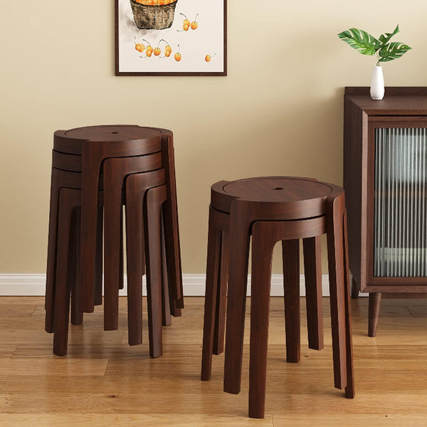 Set Of 2/4/6 Stacking Wooden Stools,Whirl Design Round Top Backless Stool Portable Four-legged Bench Dining Chairs