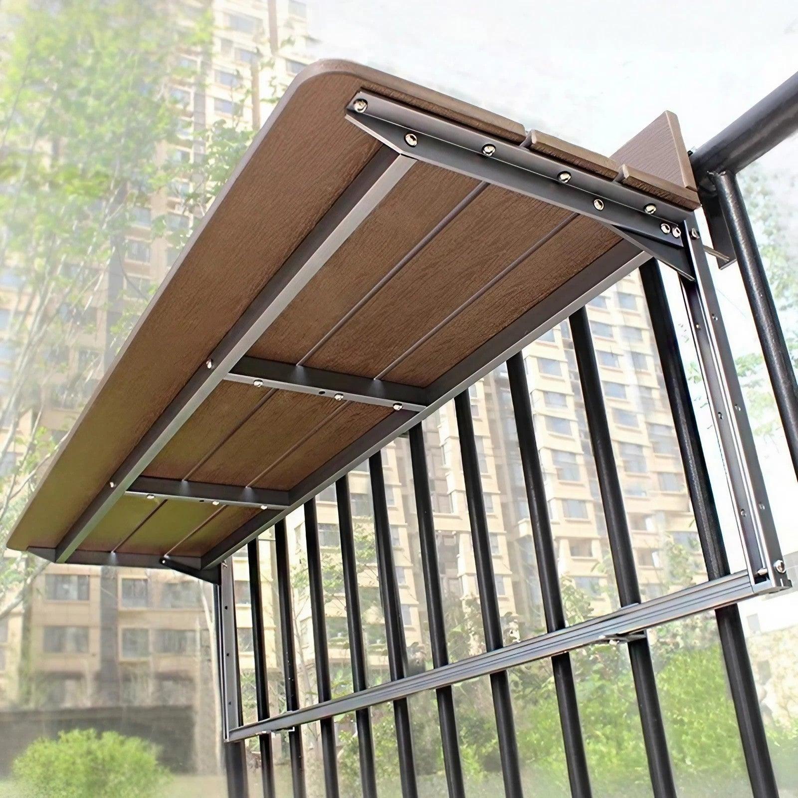 Dark Walnut Wood Outdoor Balcony Railing Table, Hanging Small Bar Pati ...