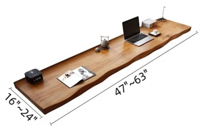 Custom Live Edge Solid Wood Wall Floating Table Study Desk Long Table Work Table, Handmade Solid Wood Floating Desk with Matching Shelves, Home Office Gift