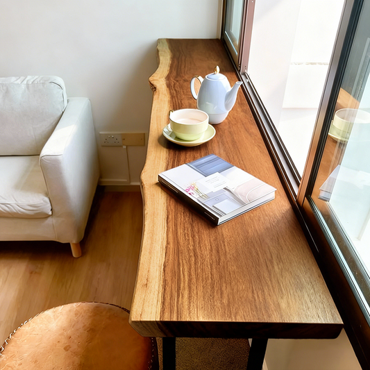 "Onegrain" Against Wall Bar Table — A Single-Slab Live Edge Bar High Table, Made to Last