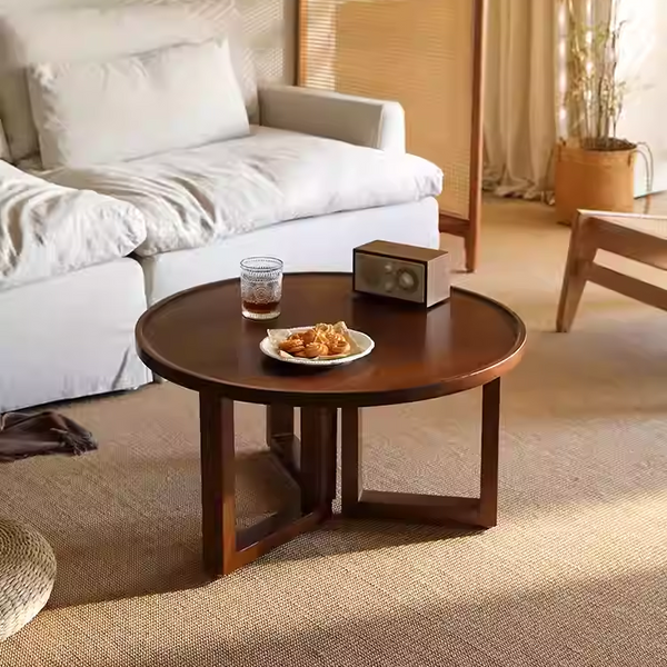 Solid Wood Round Coffee Table, Nordic-Style Living Room Table, Low-Profile Lounge Table, Multifunctional Side Table